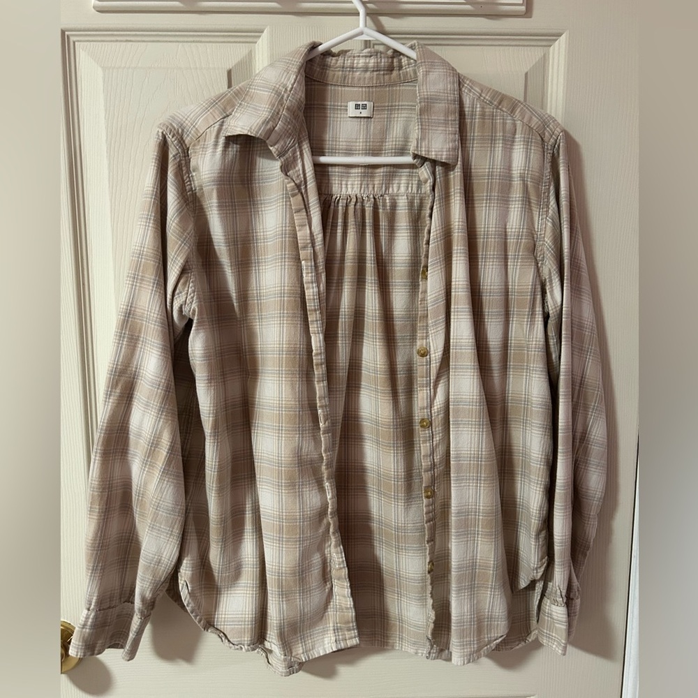 UNIQLO Soft Brushed Checked shirt in Natural
